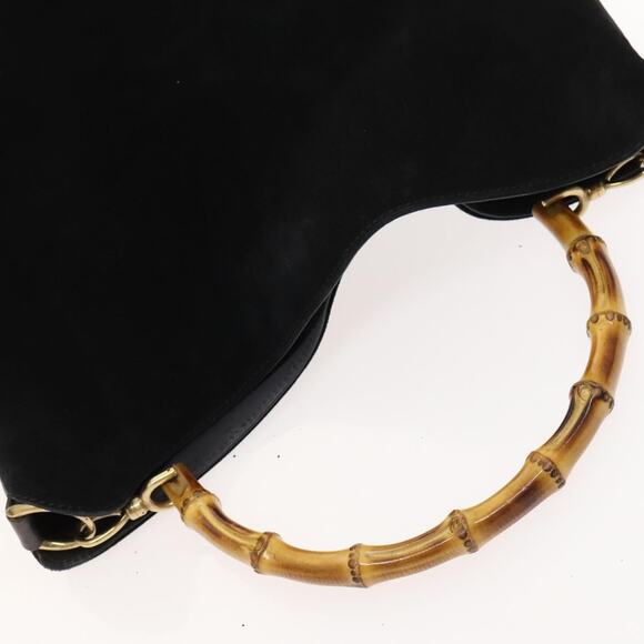 GUCCI Bamboo Hand Bag Suede Black Gold 001 1014 001 1014 - Picture 6 of 16
